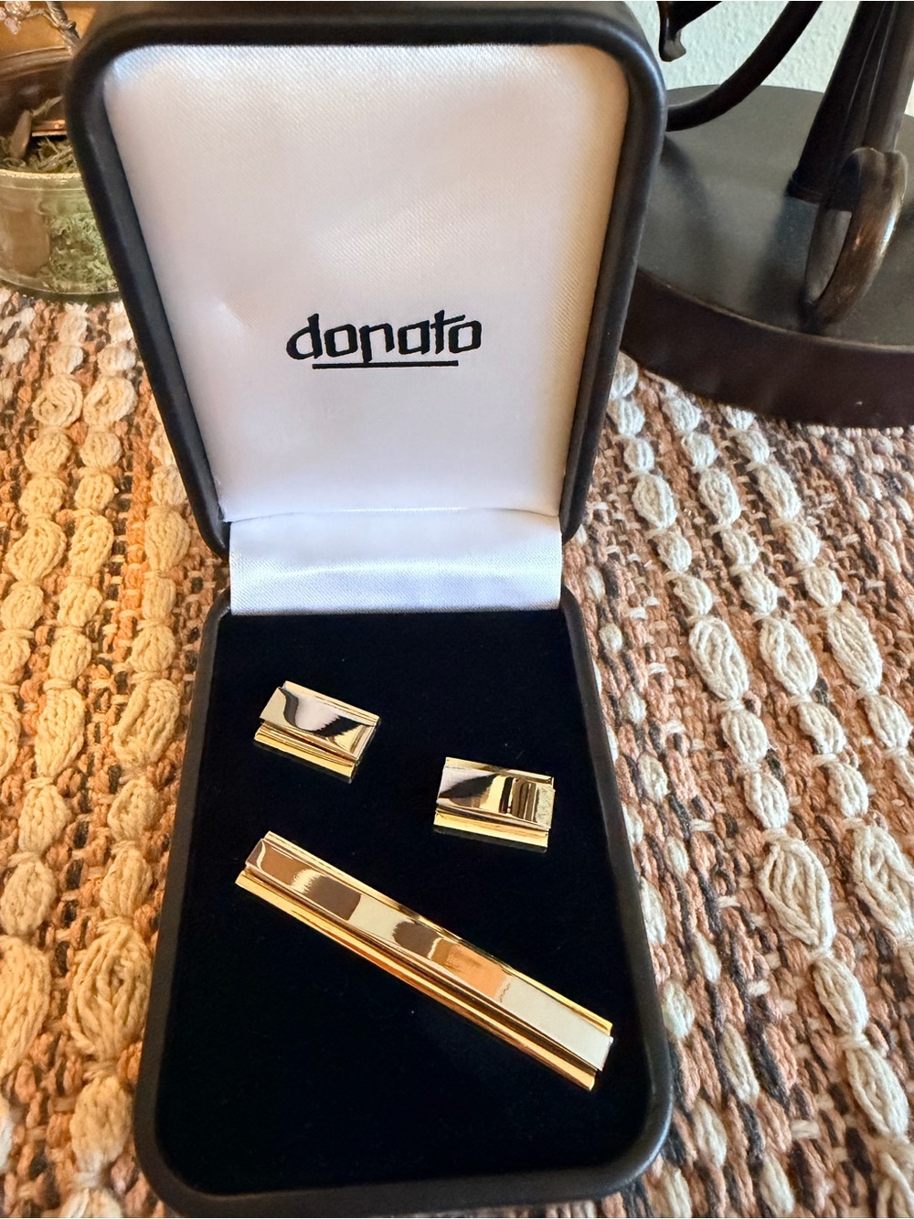 Vintage Donato Two Tone Gold and Silver Tone Cufflinks & Tie Bar Set
